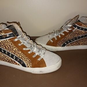 Vintage Havana Brown‎ and White Sneakers with Animal Print